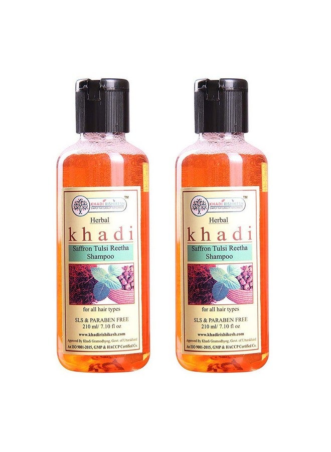 KHADI RISHIKESH Herbal Saffron Tulsi Reetha Shampoo Combo Set Pack Of - 210Ml X 2 (420) Ml - Image 1