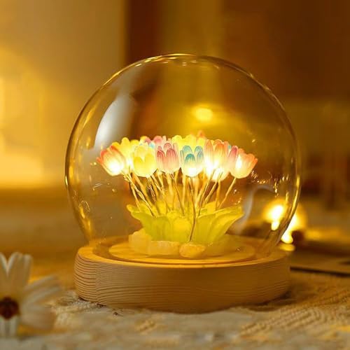 One94Store Multi-Color Tulip LED Night Lamp | Glass Decorative Light with 10 Artificial Flowers for Bedroom, Home Decor, Living Room & Special Occasions (8 cm) - Image 3