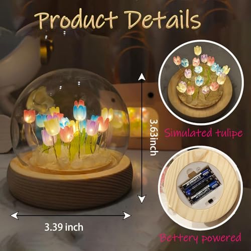 One94Store Multi-Color Tulip LED Night Lamp | Glass Decorative Light with 10 Artificial Flowers for Bedroom, Home Decor, Living Room & Special Occasions (8 cm) - Image 4