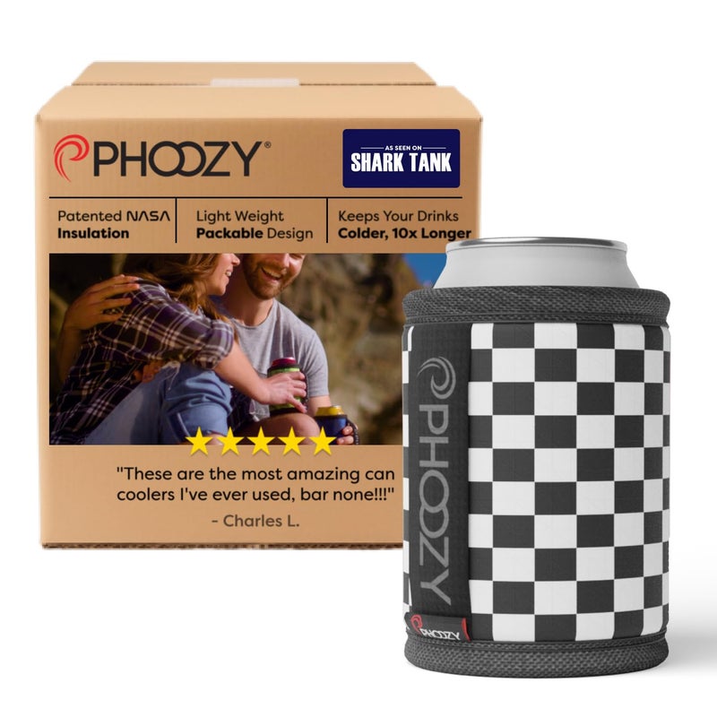 PHOOZY Insulated Can Cooler for 12oz Cans Patented NASA Insulation Keeps Drinks Cold 10X Longer Weighs less than 2 ounces Keep Your Drinks Cold and Your Hands Warm Checkered
