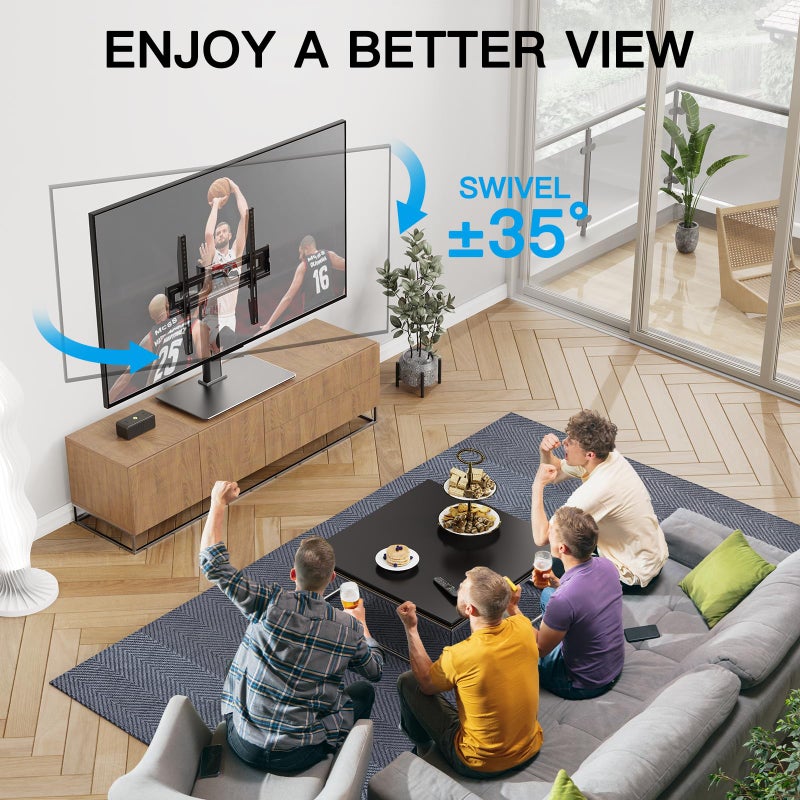PERLESMITH Universal Swivel TV Stand-Table Top TV Stand for 32-65 inch TV-Height Adjustable TV Base with Heavy-Duty Tempered Glass Base, VESA 400x400mm up to 88lbs, PSTVS17 - Image 4