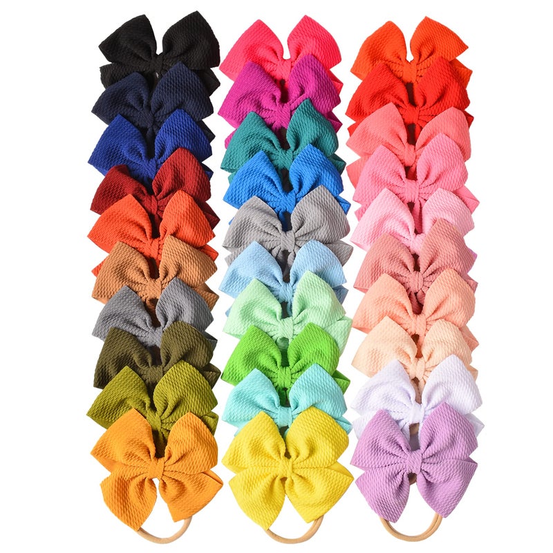 Prohouse 30 PCS Big Bows Baby Nylon Headbands Hairbands Hair Bows Elastics for Baby Girls Newborn Infant Toddler Child Hair Accessories - Image 1