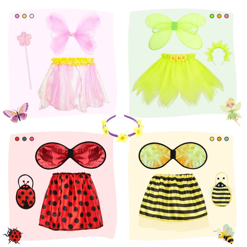 Toycost Girls Princess Dress up Trunk Ladybug, Bee, Butterfly, Green Fairy Role Play Costume Set for Little Girls Toddler Aged 3-7 - Image 5