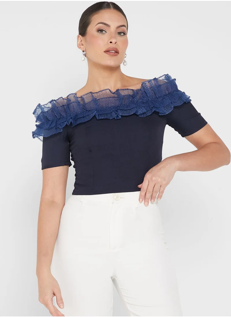 FabAlley Ruffle Bardot Crop Top