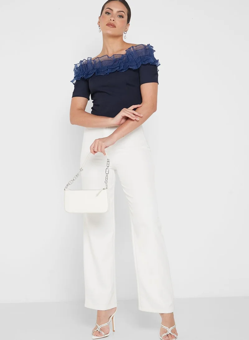 FabAlley Ruffle Bardot Crop Top