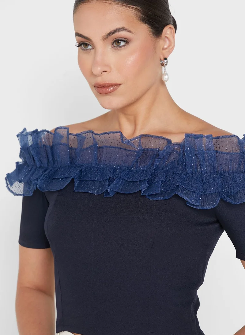 FabAlley Ruffle Bardot Crop Top