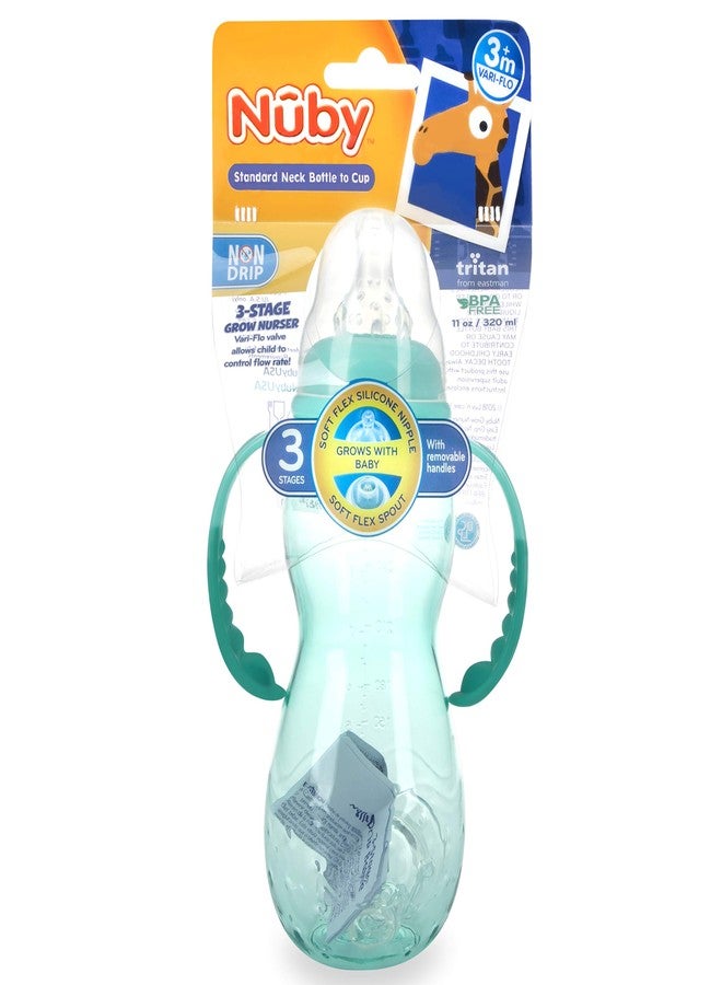 Nuby New 3 Stage Ultra Durable Tritan Grow with Me No-Spill Bottle to Cup, 10 Oz, Teal - Image 3