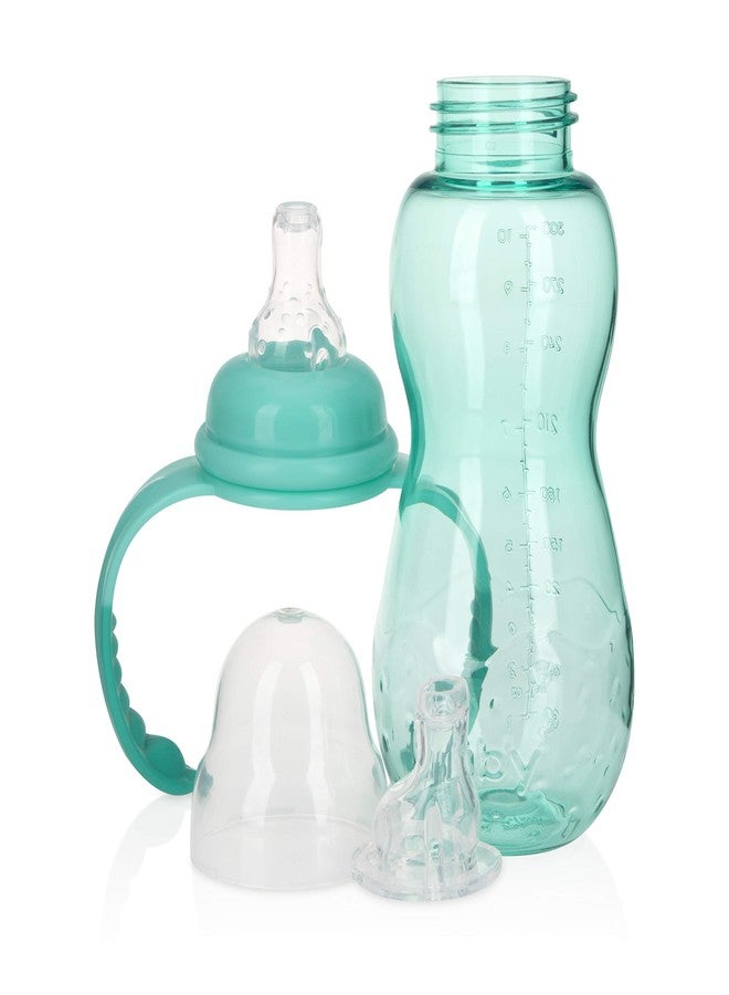 Nuby New 3 Stage Ultra Durable Tritan Grow with Me No-Spill Bottle to Cup, 10 Oz, Teal - Image 1
