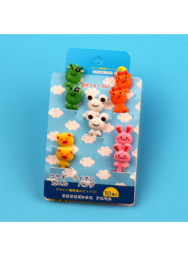 Japanese Cartoon Fruit Fork Cute Animal Fruit Fork Children Baby Special Fruit Sign Wholesale-Color:Frog Fruit Fork Cardboard/10pc  - Image 1