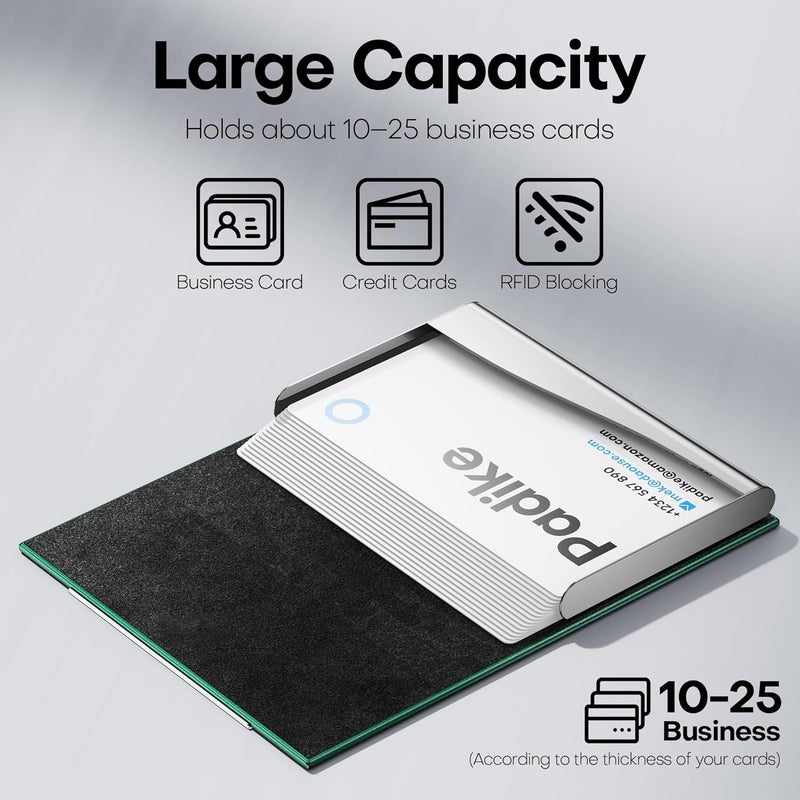 Padike Business Card Holder, Business Card Case Professional PU Leather & Stainless Steel Multi Card Case,Business Card Holder Wallet Credit Card ID Case/Holder for Men & Women. (U-Green) - Image 2