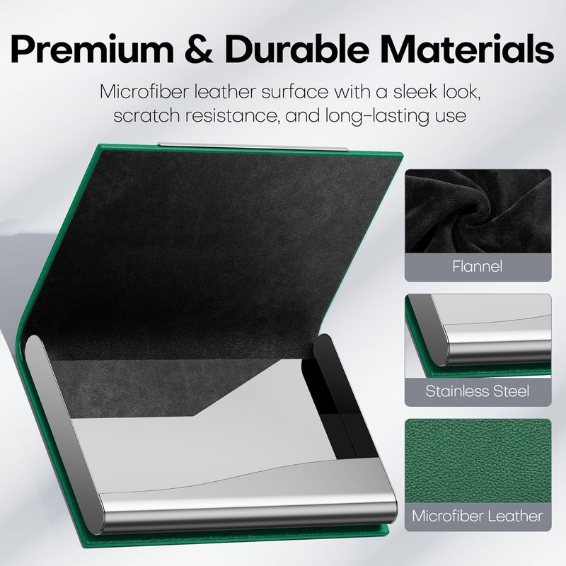 Padike Business Card Holder, Business Card Case Professional PU Leather & Stainless Steel Multi Card Case,Business Card Holder Wallet Credit Card ID Case/Holder for Men & Women. (U-Green) - Image 3
