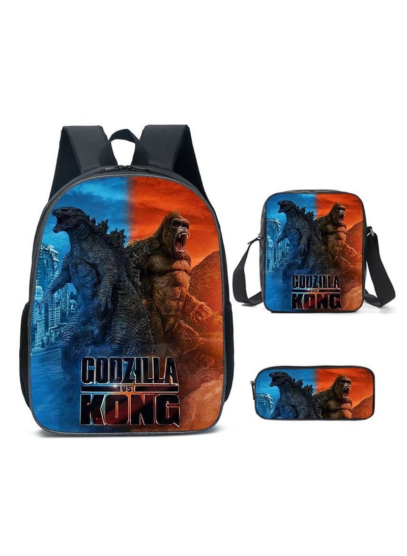 Godzilla Children's leisure load reducing large capacity printed backpack for elementary school students, 3-piece set - Image 1