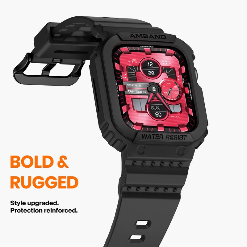 amBand Compatible for Apple Watch Band 41mm 40mm 38mm with Bumper Case, Rugged Men Women Bands for iWatch SE 3 SE2nd SE Series 9 8 7 6 5 4 3 2, Sport Military Protective Cases Drop-Proof, Matte Black - Image 3