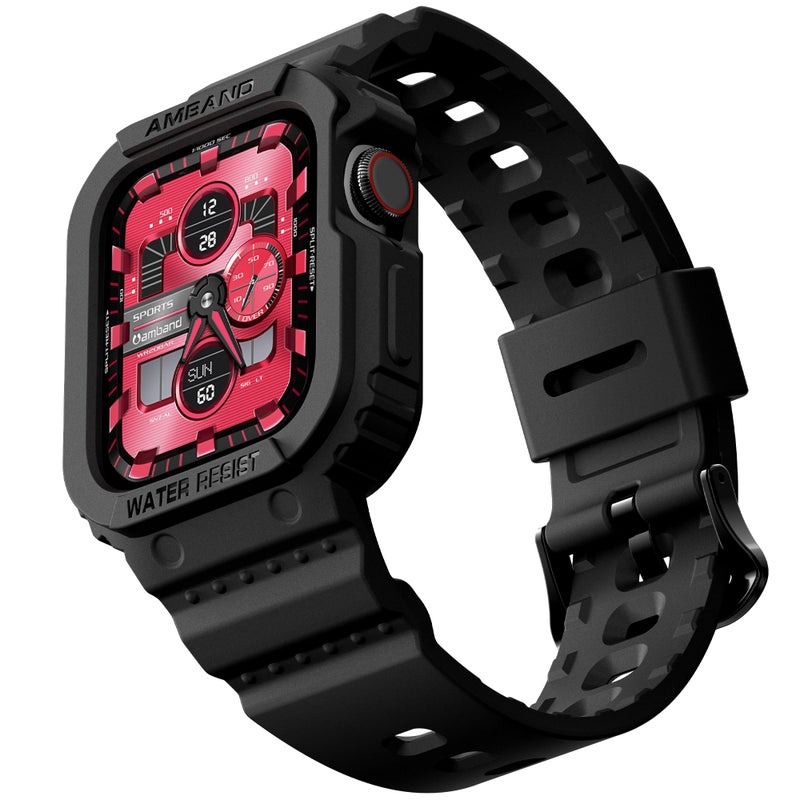 amBand Compatible for Apple Watch Band 41mm 40mm 38mm with Bumper Case, Rugged Men Women Bands for iWatch SE 3 SE2nd SE Series 9 8 7 6 5 4 3 2, Sport Military Protective Cases Drop-Proof, Matte Black - Image 1