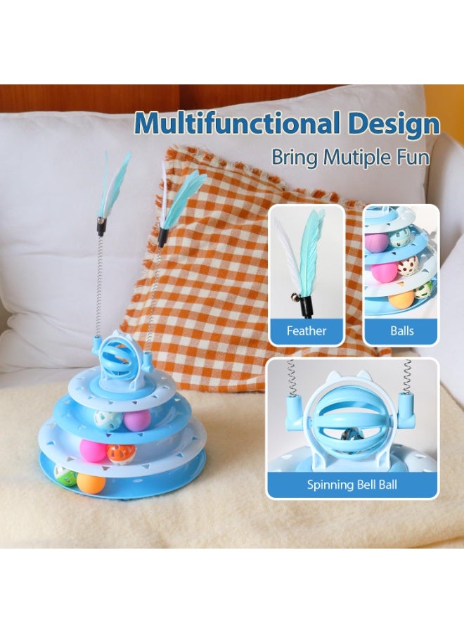 ألعاب القطط الصغيرة، ألعاب ألغاز تفاعلية للقطط المنزلية، برج القطط مع لعبتين للقطط ومسار كرات (أزرق) - Image 4