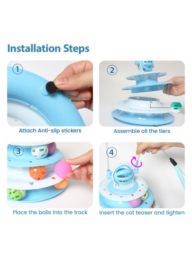 ألعاب القطط الصغيرة، ألعاب ألغاز تفاعلية للقطط المنزلية، برج القطط مع لعبتين للقطط ومسار كرات (أزرق) - Image 5