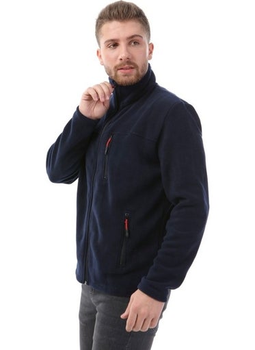 Honest Bato Collar Full Zipper Jacket Navy Blue  - Image 1