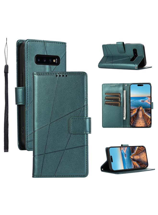 اس-توب جراب لهاتف Samsung Galaxy S10+ مصنوع من جلد البولي يوريثان الأصلي ومزخرف بخطوط منقوش - Image 1