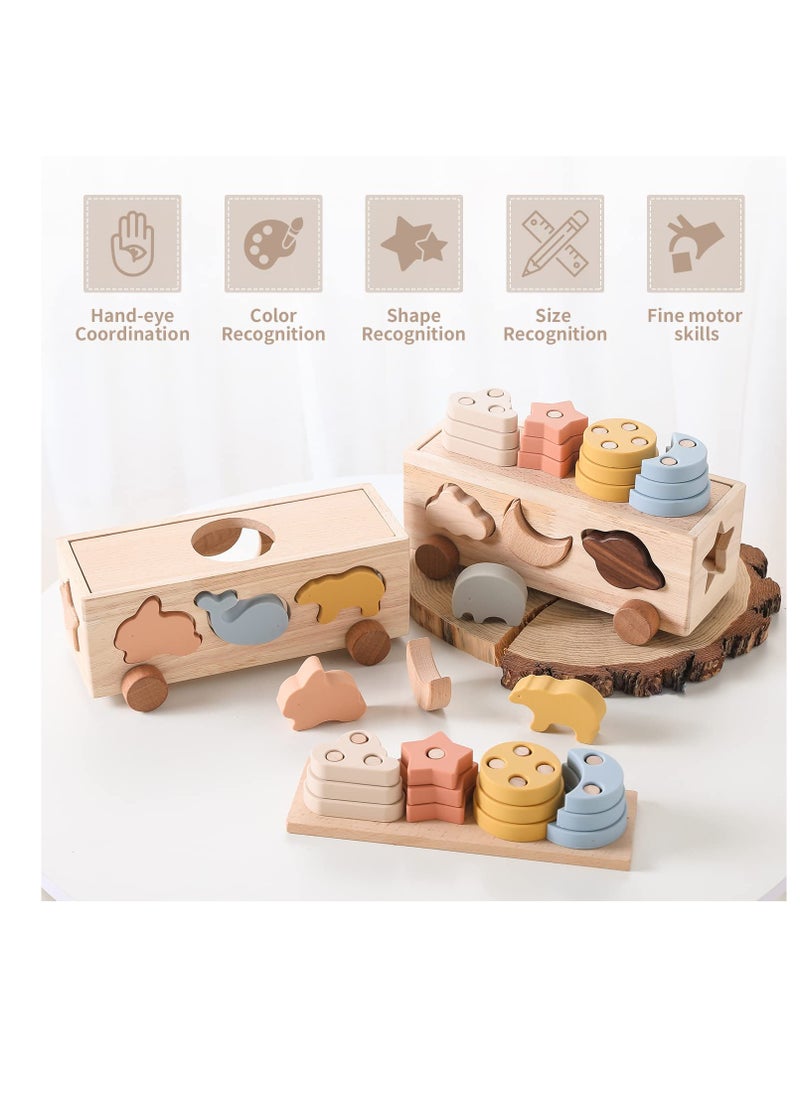 Excefore Wooden Shape Sorter Car Toys, Silicone Montessori Stack Toy Car, Wooden Sorting Car Toy, Learning Educational Toys, Gifts for Preschool Baby Boys & Girls or Toddlers 1-3 Years Old  - Image 5