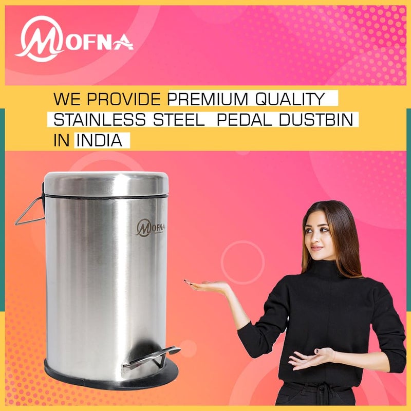 mofna Mofna Stainless Steel Silver Pedal Dustbin Trash can Paper Bin Round Shape use for Home Office Kitchen Bathroom Set of 1 8X12 7 Liter  - Image 5