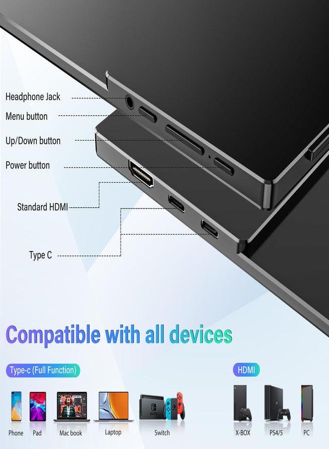 InnoView 15.6'' Portable Monitor for Laptop FHD 1080P USB-C Travel Monitors Built-in 90° Adjustable Stand Without Bag, HDR IPS Portable Laptop Monitor for MacBook PC Phone Xbox PS4/5 Switch - Image 3
