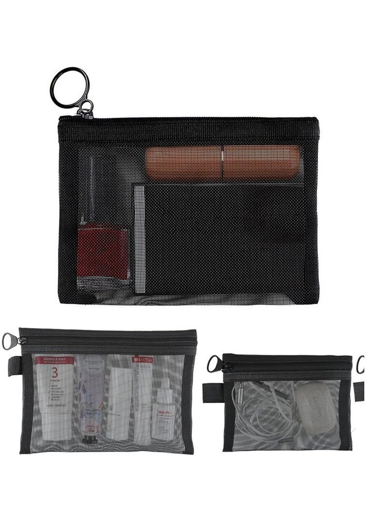 3 قطع حقائب شبكية بسحاب، حقائب تنظيم مستحضرات التجميل لحقيبة أدوات الزينة للسفر، حقيبة سفر، حقيبة سفر، حقيبة مكتب، لتخزين الأغراض الصغيرة، أسود - Image 1