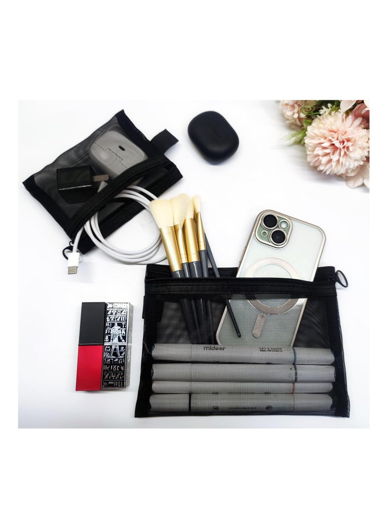 3 قطع حقائب شبكية بسحاب، حقائب تنظيم مستحضرات التجميل لحقيبة أدوات الزينة للسفر، حقيبة سفر، حقيبة سفر، حقيبة مكتب، لتخزين الأغراض الصغيرة، أسود - Image 3