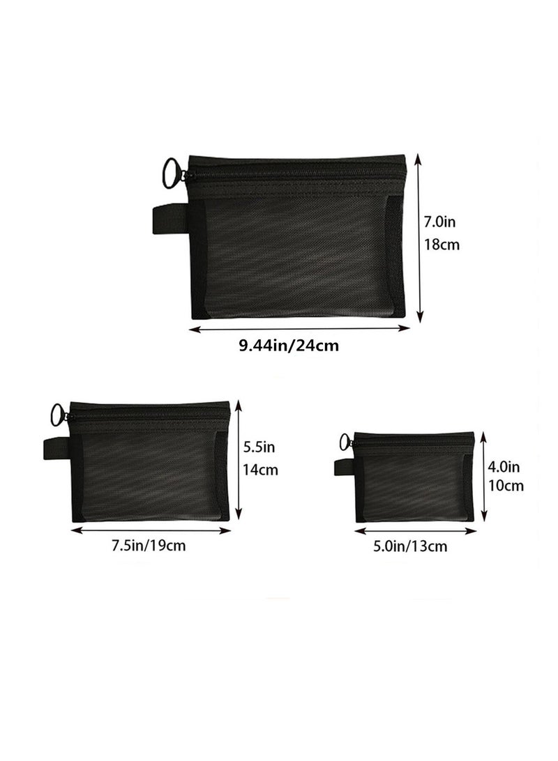 3 قطع حقائب شبكية بسحاب، حقائب تنظيم مستحضرات التجميل لحقيبة أدوات الزينة للسفر، حقيبة سفر، حقيبة سفر، حقيبة مكتب، لتخزين الأغراض الصغيرة، أسود - Image 4