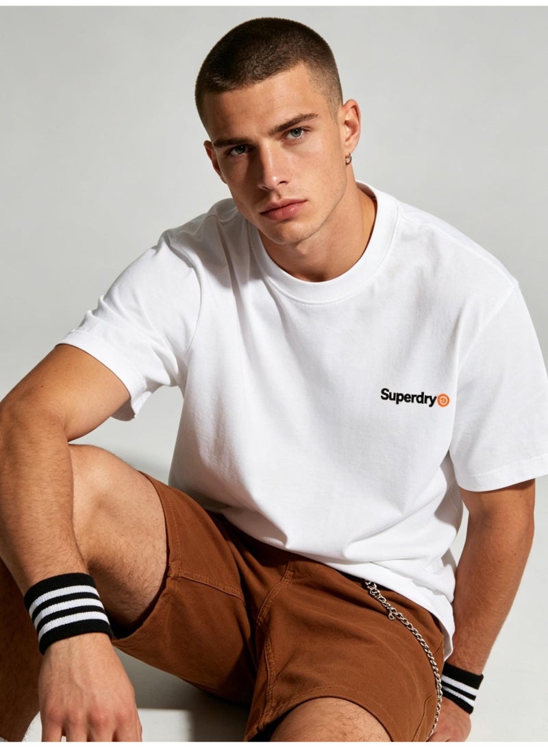 Superdry heavy 300g cotton short-sleeved T-shirts for men and women with the same simple small loose casual couple tops. - Image 4
