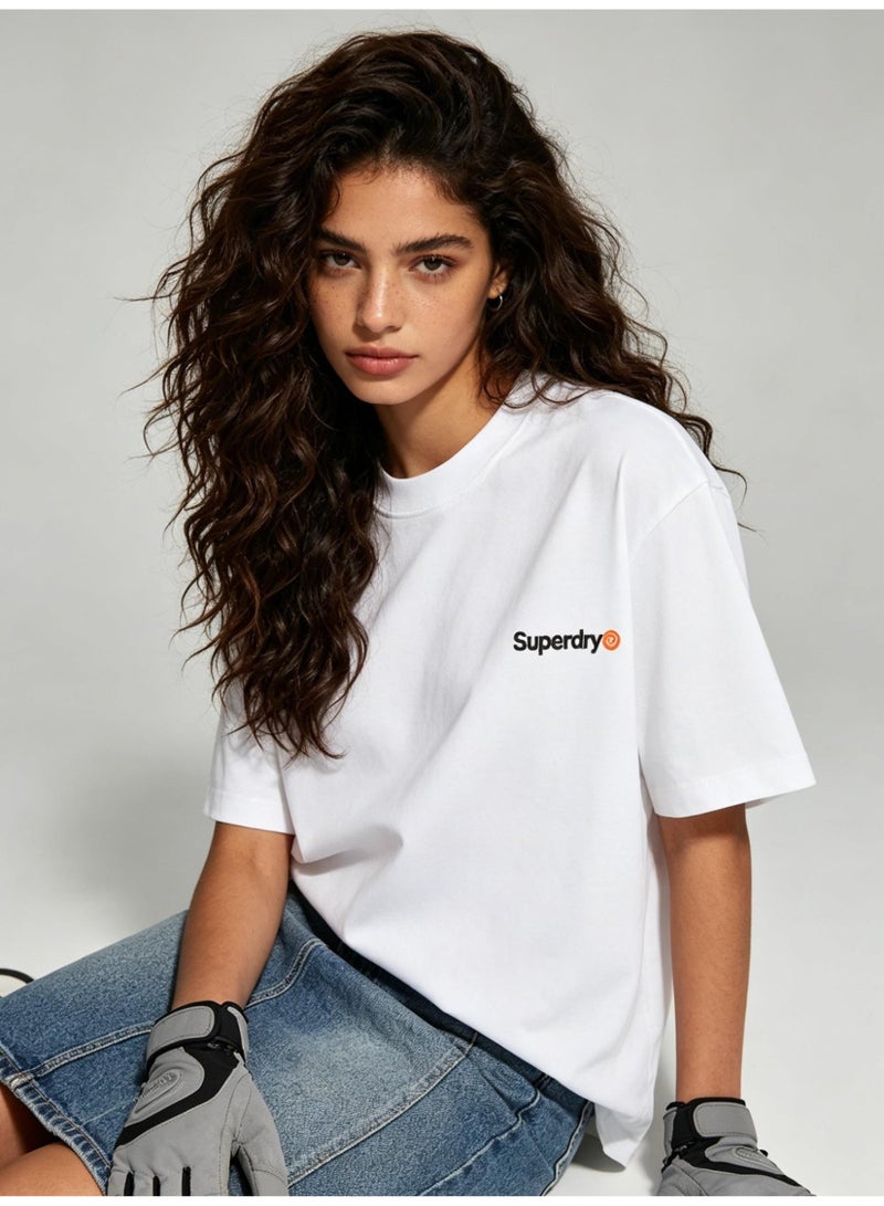 Superdry heavy 300g cotton short-sleeved T-shirts for men and women with the same simple small loose casual couple tops. - Image 2