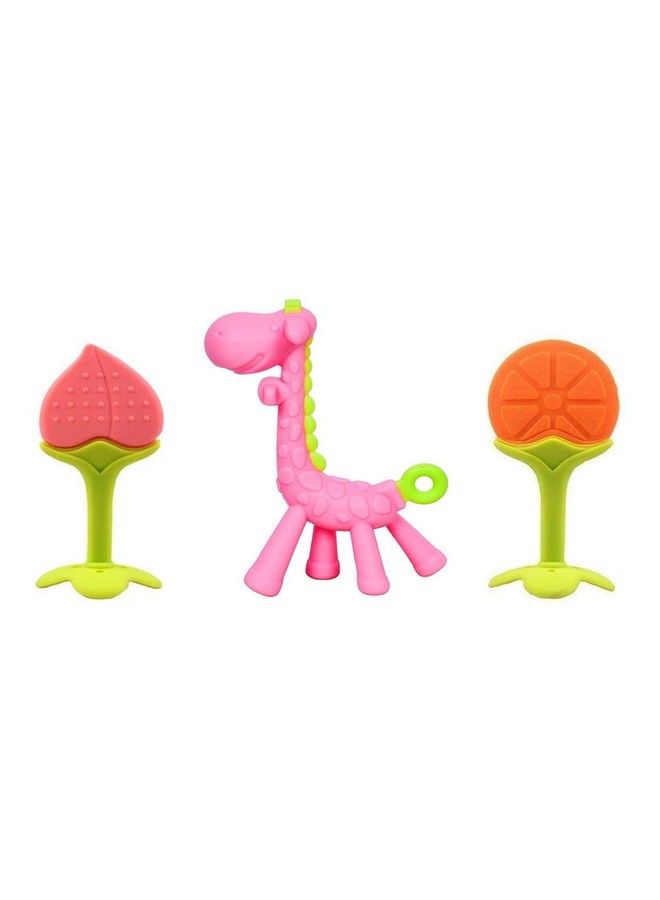 Tinny Tots Baby Soft Silicone Fruit Shaped Teether Teething Toys For Baby Textured Molar Teeth Teether Massage For Infants Dental Care With Soft Giraffe Shaped Teether(Design 90) - Image 1