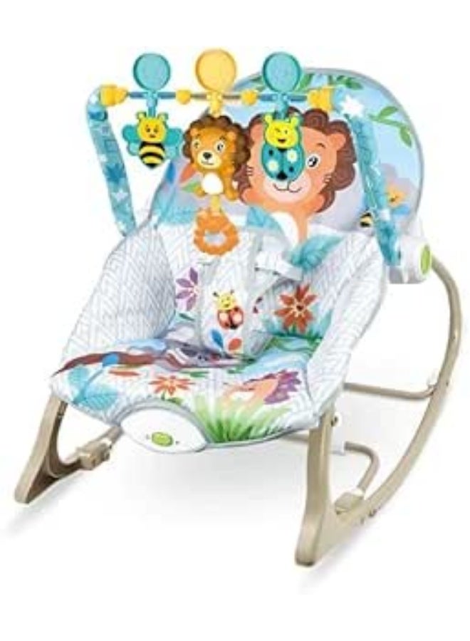 2-in-1 Baby Rocker & Bouncer - Lion Jungle Design with Soothing Vibrations & Detachable Toy Bar