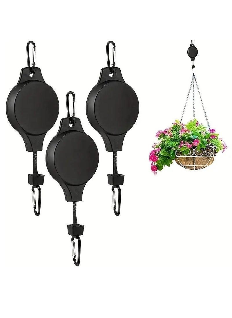 Gonice 3pcs Pulley Retractable Hanger, Plant Hook, Pulley Adjustable Height Wheel For Hanging Plants, Heavy Duty Indoor Outdoor Plant Hanger, For Garden Baskets Pots & Birds Feeder  - Image 1