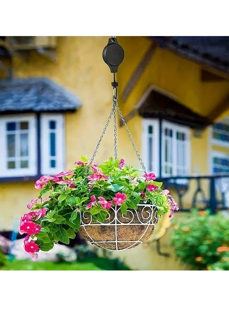 Gonice 3pcs Pulley Retractable Hanger, Plant Hook, Pulley Adjustable Height Wheel For Hanging Plants, Heavy Duty Indoor Outdoor Plant Hanger, For Garden Baskets Pots & Birds Feeder  - Image 2