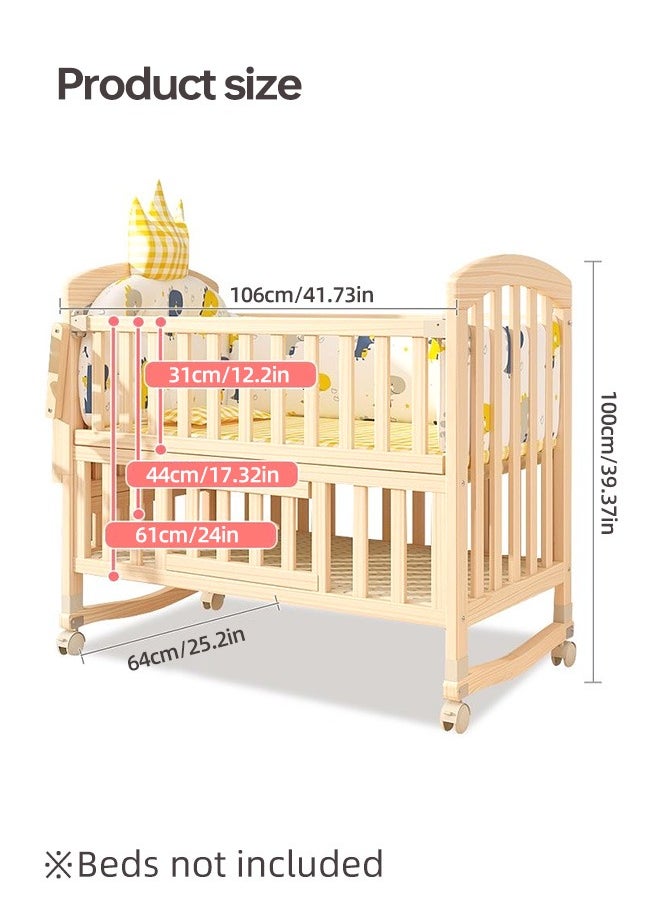 Soft Touch - Baby Bed Baby Bedside Crib Multifunctional Wooden Infant Crib Bed With Foldable Storage Board - Image 1