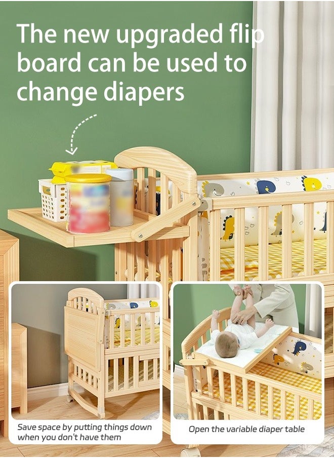 Soft Touch - Baby Bed Baby Bedside Crib Multifunctional Wooden Infant Crib Bed With Foldable Storage Board - Image 1