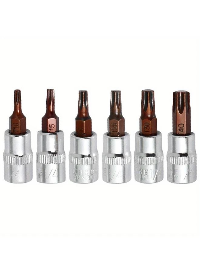 6 قطع مجموعة رؤوس مفك توركس 1/4 بوصة مقبس سداسي لعمليات الصيانة - Image 1