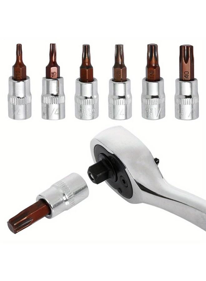 6 قطع مجموعة رؤوس مفك توركس 1/4 بوصة مقبس سداسي لعمليات الصيانة - Image 4