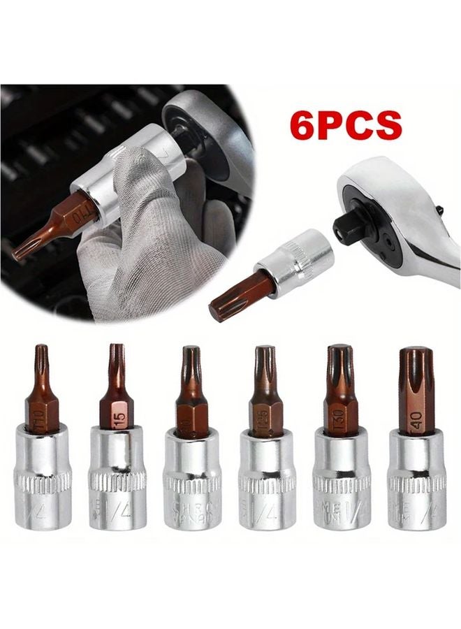 6 قطع مجموعة رؤوس مفك توركس 1/4 بوصة مقبس سداسي لعمليات الصيانة - Image 2