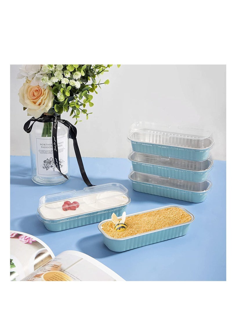 شو وو Aluminum Foil Bread Pans,50pcs 6.8oz Disposable Mini Loaf Baking Pans with Lids，Small Tins, Cups Ramekins, Dessert Bakeware Containers (Blue) - Image 2