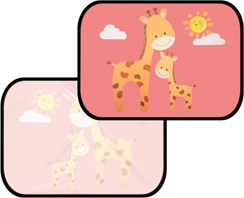MAKINGTEC Car Side Window Sun Shade for Baby Kid, 2 Pcs UV Block Sunlight Protection Cartoon Giraffefor Window Shield Visor for Car Side Windscreen Window (Pink) - Image 1