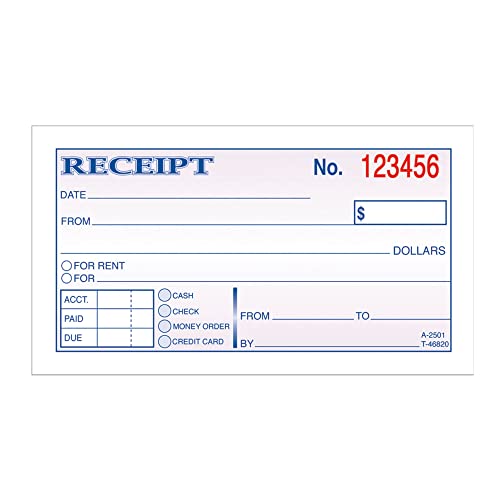 Adams Money and Rent Receipt, 2-3/4 x 5-3/8 Inches, 2-Parts, Carbonless, White/Canary, 50 Sets per Book (DC2501) - Image 1
