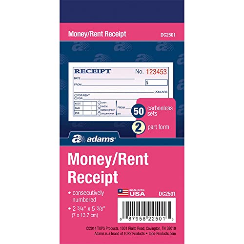 Adams Money and Rent Receipt, 2-3/4 x 5-3/8 Inches, 2-Parts, Carbonless, White/Canary, 50 Sets per Book (DC2501) - Image 4