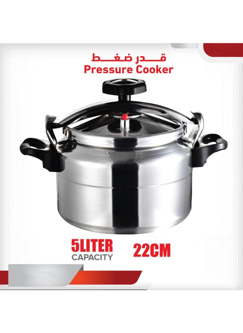Dac 5 Liter Aluminum Pressure Cooker 22CM Medium Capacity Fast Cooking Pot with Secure Lock Lid Heat Resistant Handles and Built in Pressure Indicator Perfect for Families Meal Prep and Daily Use  - Image 1