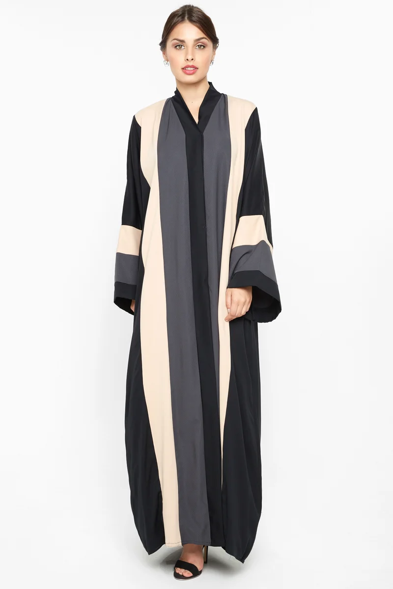 النخبة A classy abaya in tri-color stripe detailing -AJ552A