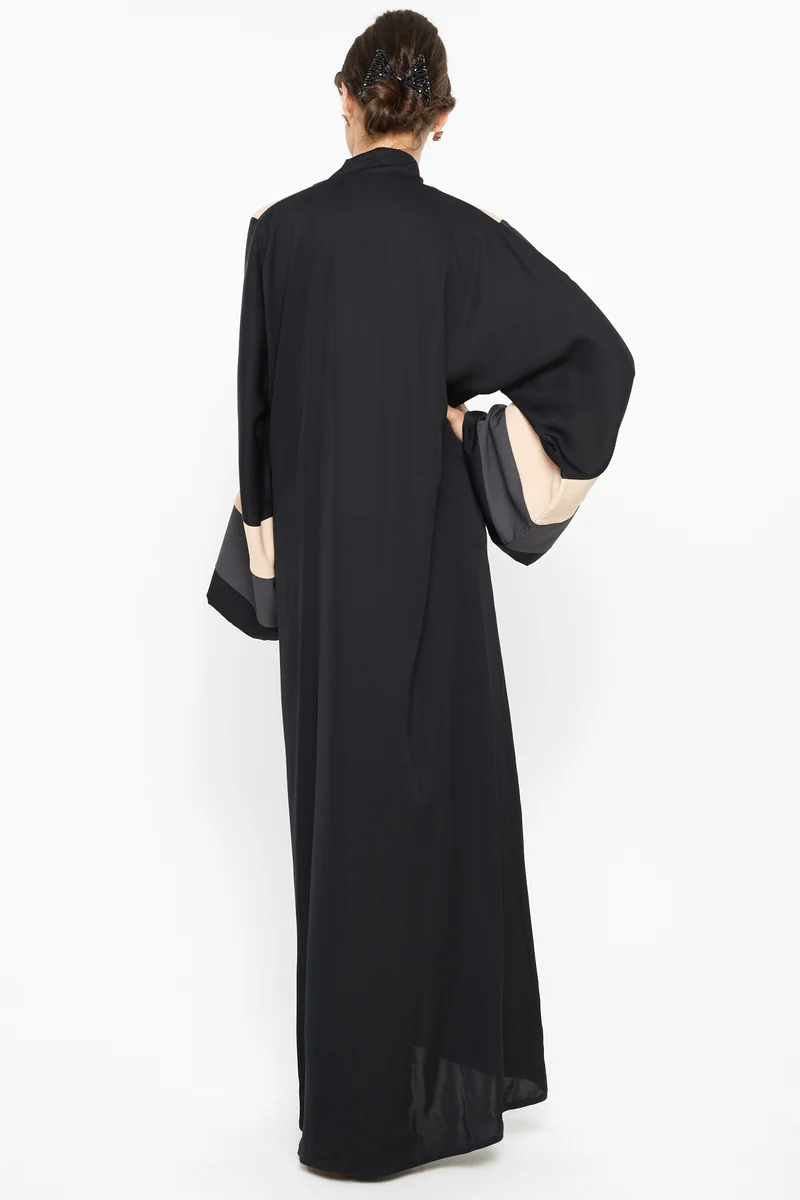NUKHBAA A classy abaya in tri-color stripe detailing -AJ552A