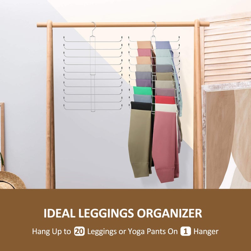 ZEDODIER Legging Organizer for Closet Hanging, Rotatable Yoga Pants Hanger for Women's XS-XL and Girls' Leggings, Holds Up to 20 Pairs Leggings, Space-Saving Closet Organizers and Storage, Silver - Image 3
