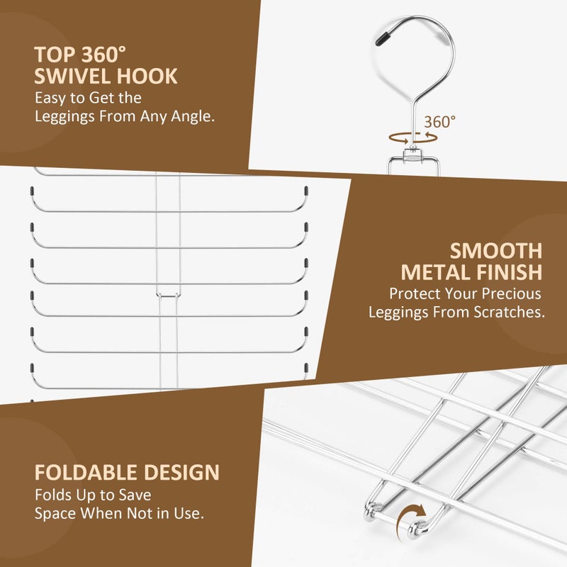 ZEDODIER Legging Organizer for Closet Hanging, Rotatable Yoga Pants Hanger for Women's XS-XL and Girls' Leggings, Holds Up to 20 Pairs Leggings, Space-Saving Closet Organizers and Storage, Silver - Image 5