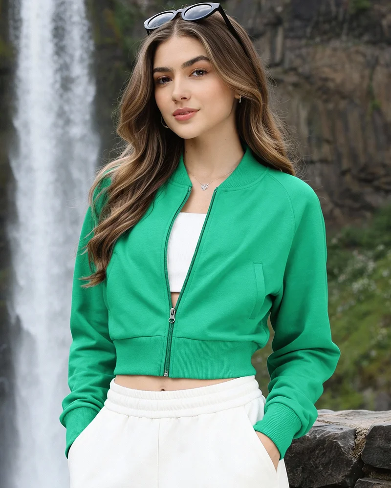 بيواكوف بلوزة نسائية خضراء بسحاب قصير