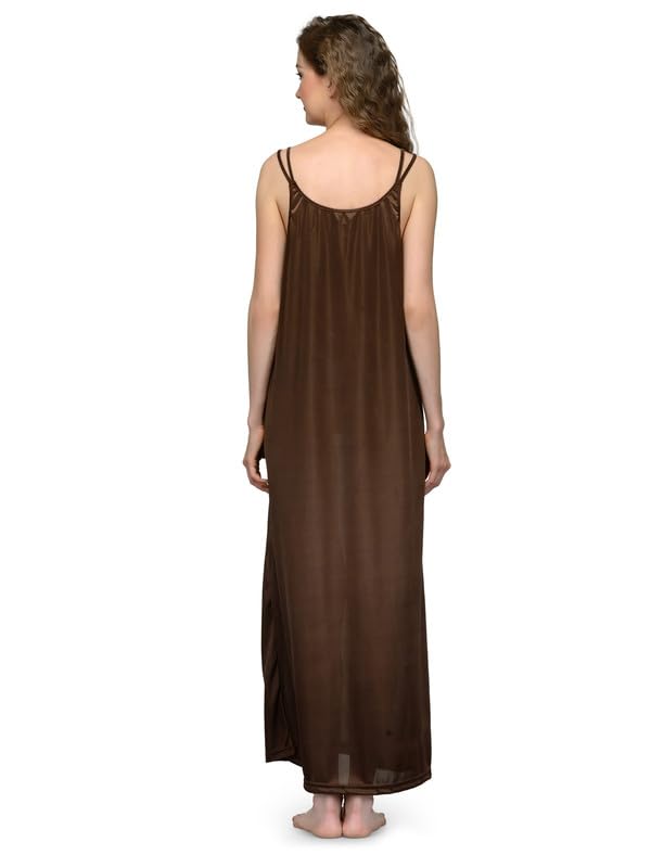 Ananqe Women's Satin Sleepwear, Adjustable Straps, Sizes XS-6XL, 10 Colors - Luxurious Full-Length Satin Nightdress for Comfort & Elegance, Soft & Silky Fabric Brown - Image 3